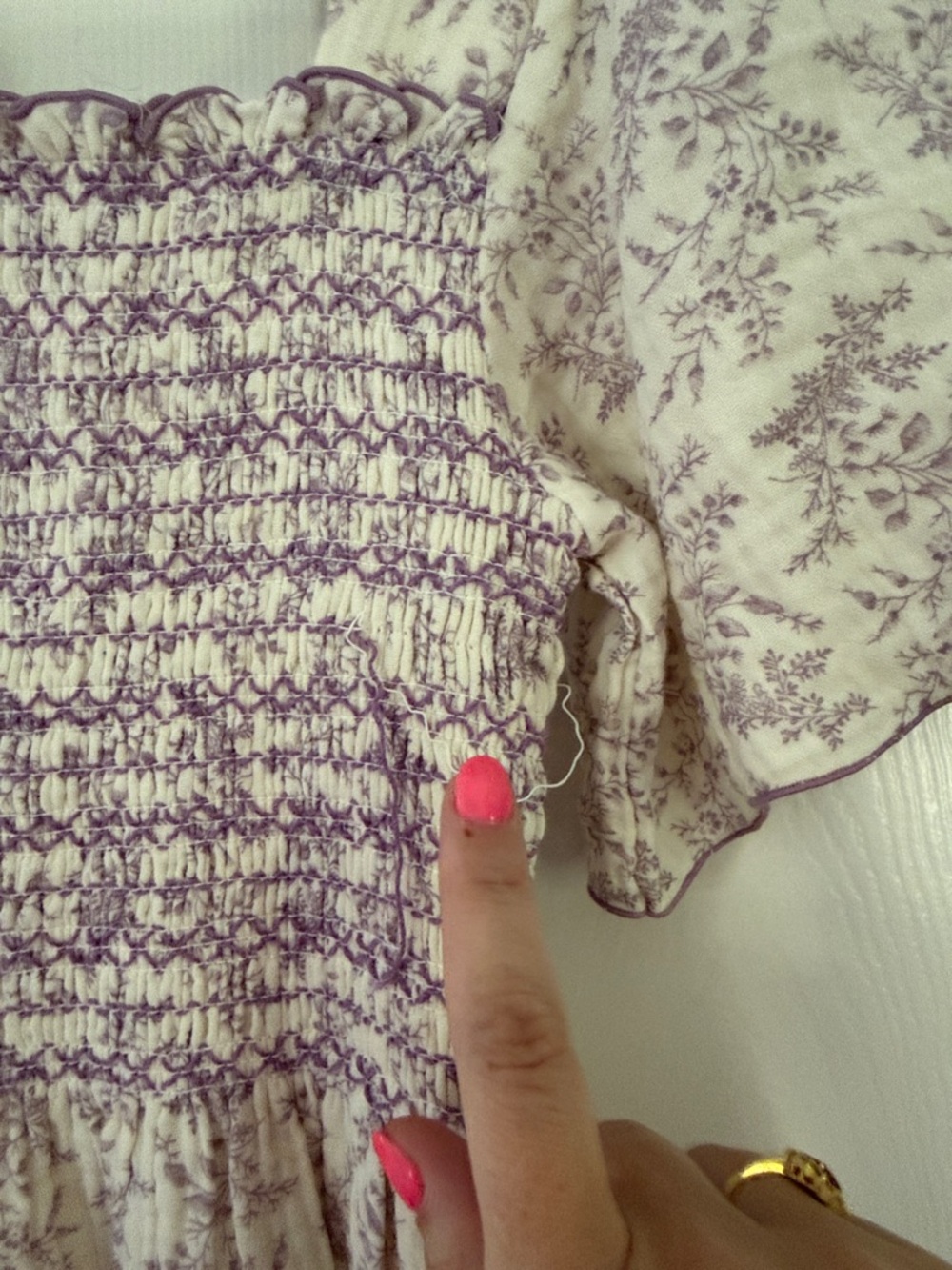 Smocked Floral Maxi Dress in Lavender Cream - Picture 3 of 4